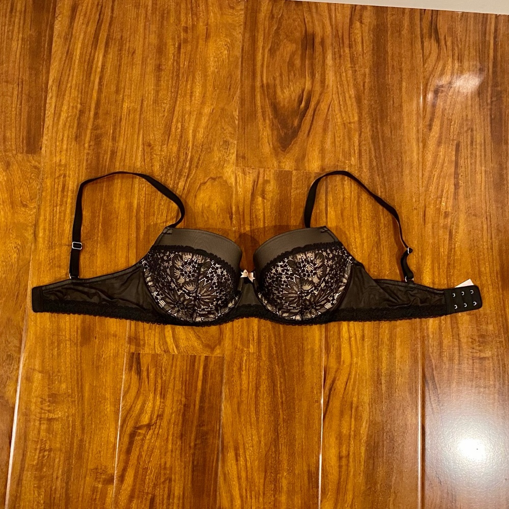 Victoria’s Secret padded black lace demi bra